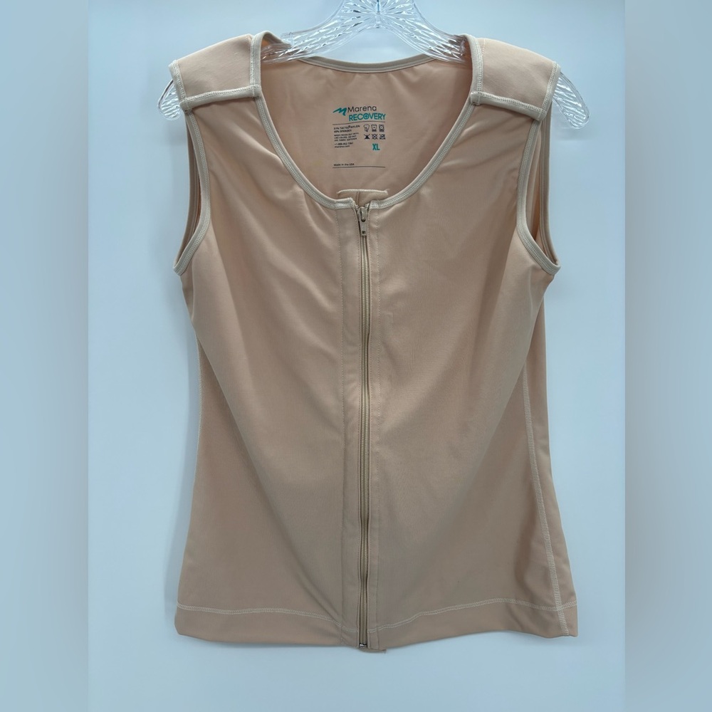Marena Recovery Mens Sleeveless Vest Zip Front Beige Size XL